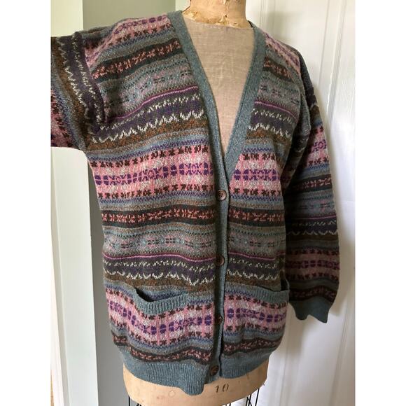 Eddie Bauer 100% Wool Cardigan Sweater Women s M Relaxed Nordic Fairisle classic - Picture 2 of 13